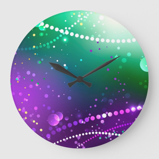 Mardi Gras Festive Purple Background Large Clock (Front)