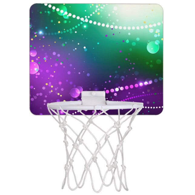 Mardi Gras Festive Purple Background Mini Basketball Hoop (Front)