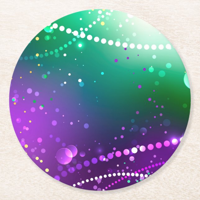 Mardi Gras Festive Purple Background Round Paper Coaster (Front)