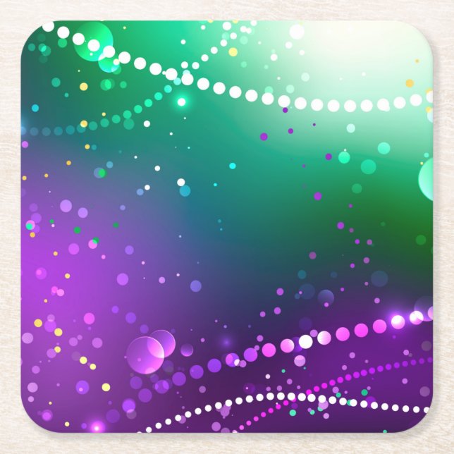 Mardi Gras Festive Purple Background Square Paper Coaster (Front)