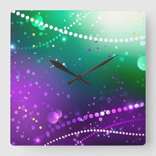 Mardi Gras Festive Purple Background Square Wall Clock