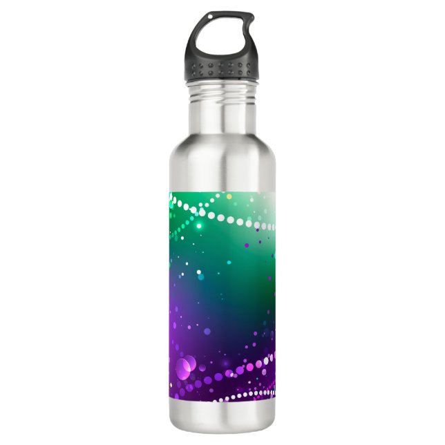 Mardi Gras Festive Purple Background Stainless Steel Water Bottle (Front)