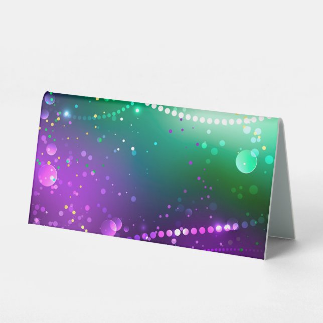 Mardi Gras Festive Purple Background Table Tent (Front)