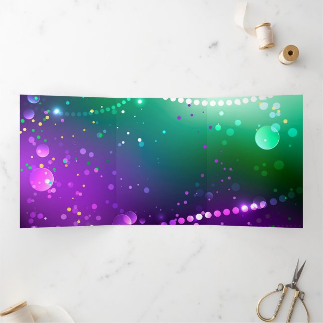 Mardi Gras Festive Purple Background Tri-Fold Announcement (Inside)