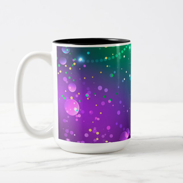 Mardi Gras Festive Purple Background Two-Tone Coffee Mug (Left)