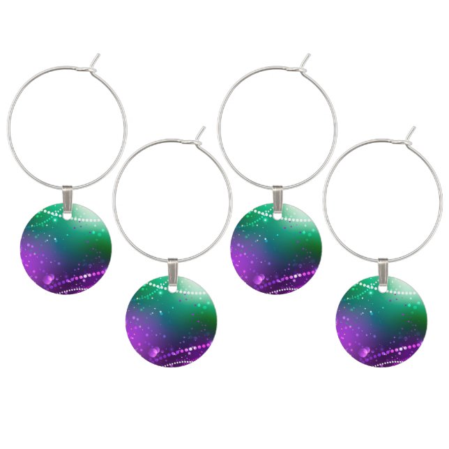 Mardi Gras Festive Purple Background Wine Charm (Staggered)