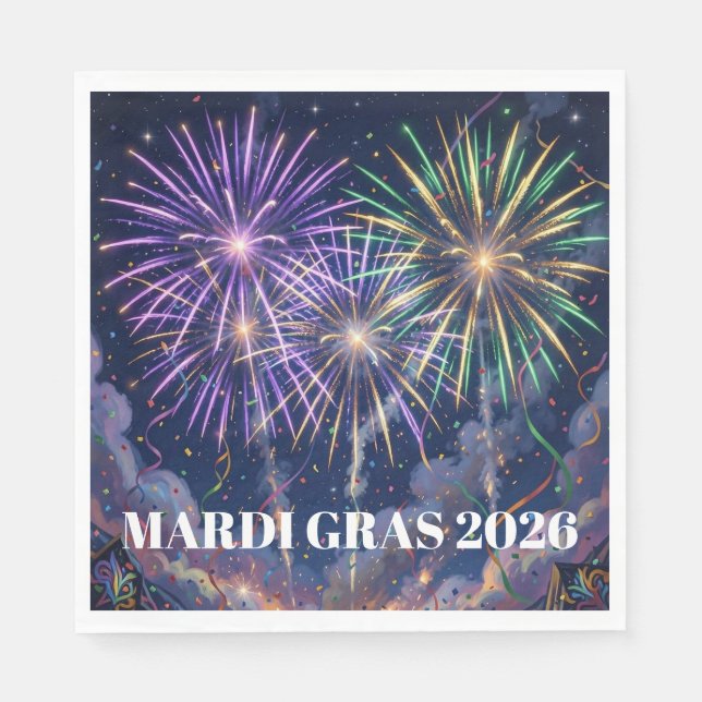 Mardi Gras Fireworks Personalize Party  Napkins (Front)
