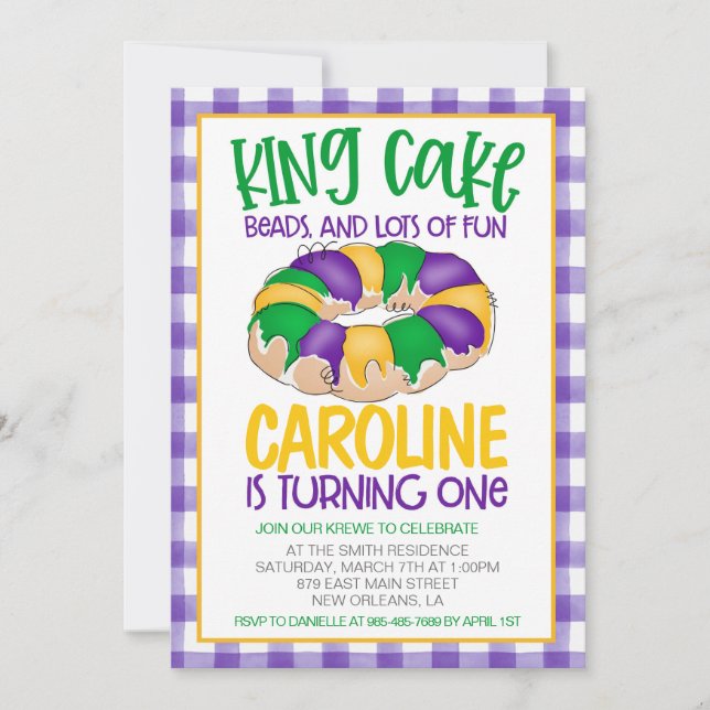 Mardi Gras First Birthday Invitation (Front)