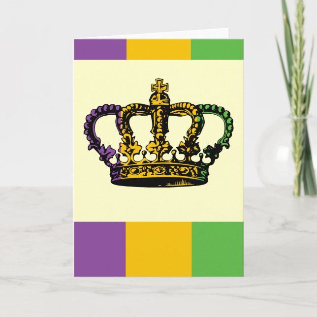 Mardi Gras Flag Crown Card (Front)