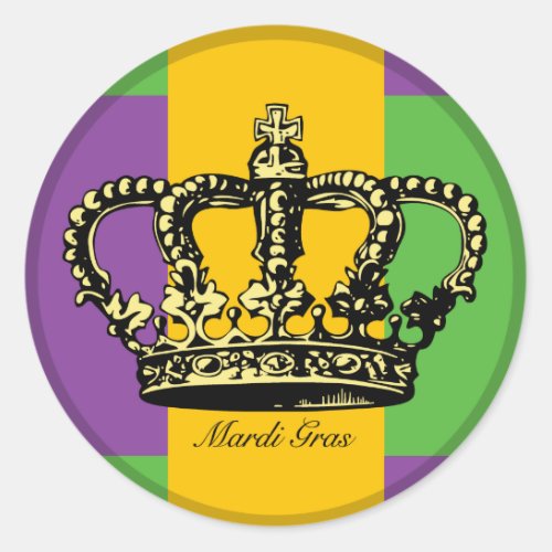 Mardi Gras Flag Crown Classic Round Sticker