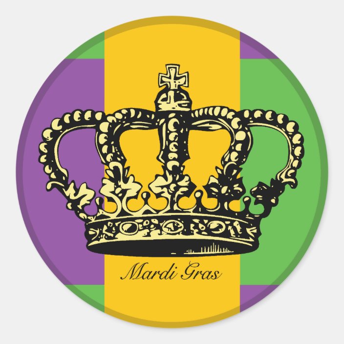 Mardi Gras Flag Crown Classic Round Sticker Zazzle Com