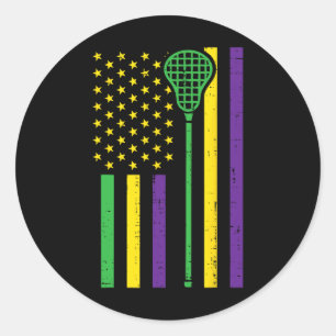 Mardi Gras Flag Lacrosse Lax Sport Patriotic Men W Classic Round Sticker