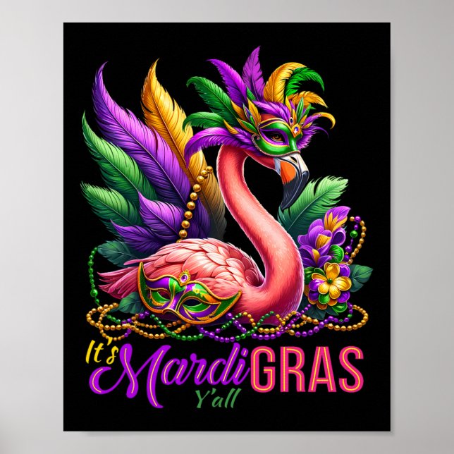 Mardi Gras Flamingo Hawaiian Tropical Party Men Wo Poster (Front)