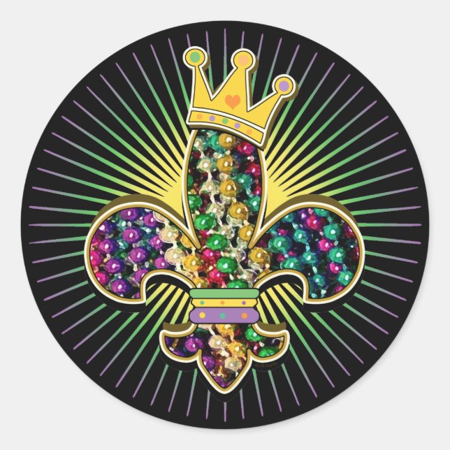 Mardi Gras Fleur Celebrate Classic Round Sticker (Front)