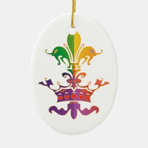 Mardi Gras Fleur de Crown Ceramic Ornament