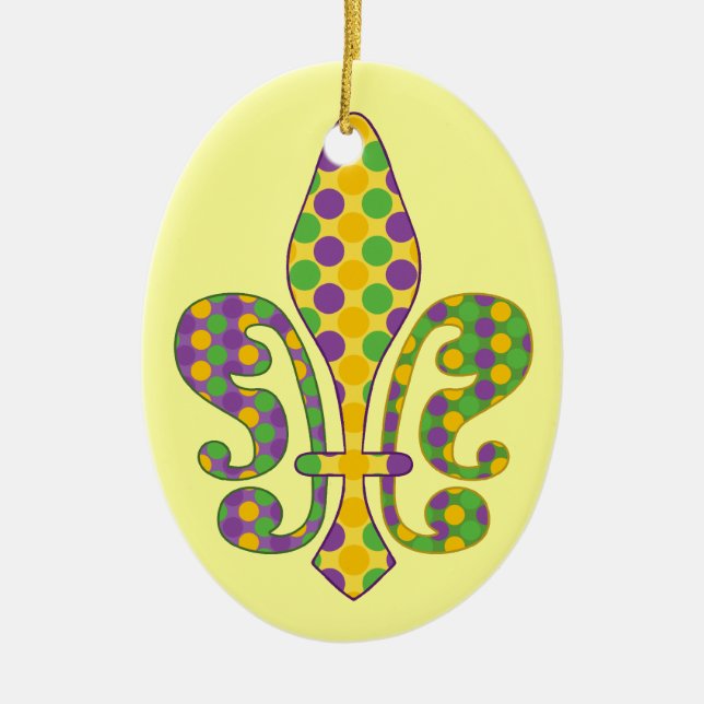Mardi Gras Fleur de dots Ceramic Ornament (Front)