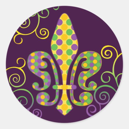 Mardi Gras Fleur de Dots Classic Round Sticker