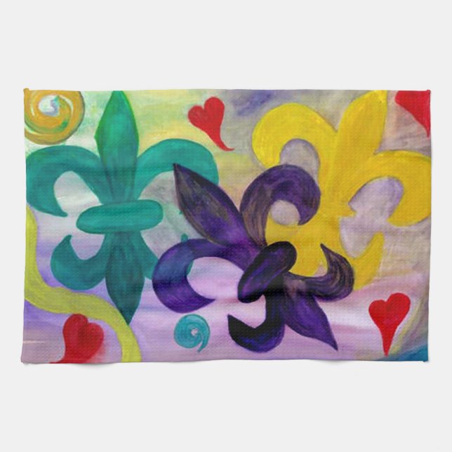 Mardi Gras fleur de lis art kitchen towel (Horizontal)