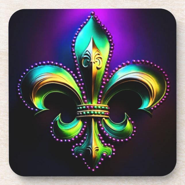 Mardi Gras Fleur De Lis  Beverage Coaster (Front)