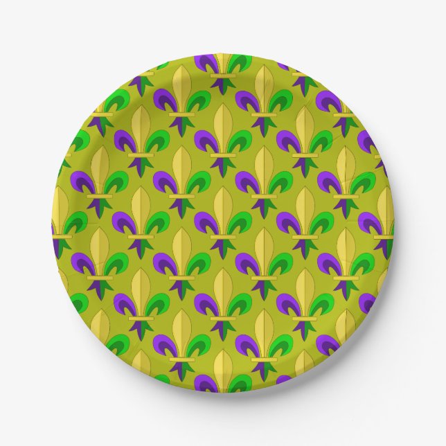 Mardi Gras fleur de lis Carnival pattern Paper Plates (Front)