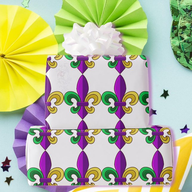 Mardi Gras Fleur de Lis Carnival Purple Green Gift Wrapping Paper (Creator Uploaded)