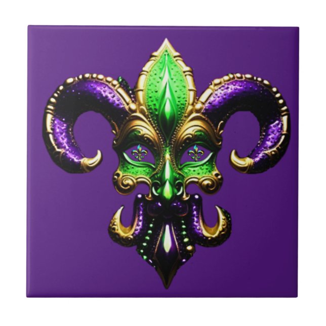 Mardi Gras Fleur De Lis Ceramic Tile (Front)