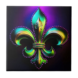 Mardi Gras Fleur De Lis Ceramic Tile