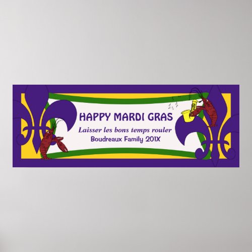Mardi Gras Fleur de Lis Crawfish Party Banner Poster
