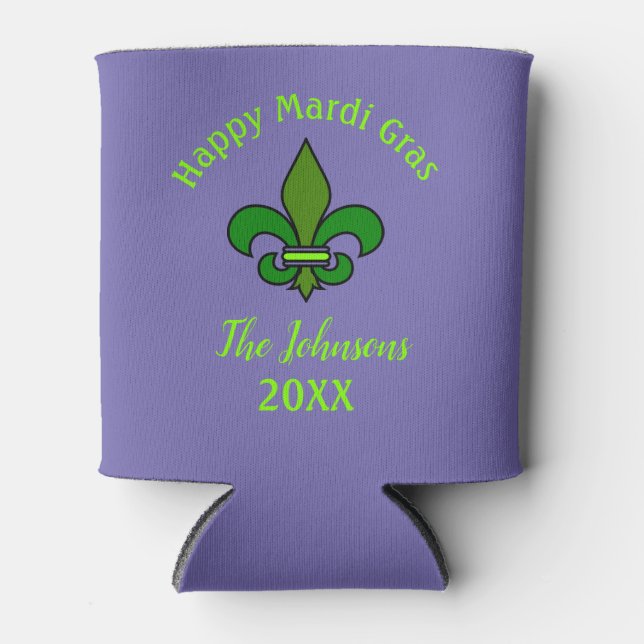 Mardi Gras Fleur de Lis Custom Can Cooler Favor (Front)