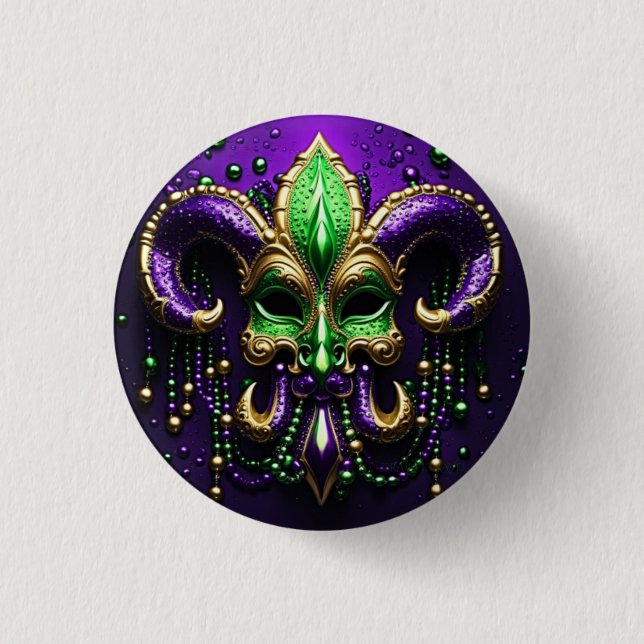 Mardi Gras Fleur De Lis Design Button (Front)
