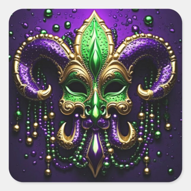 Mardi Gras Fleur De Lis Design Square Sticker (Front)