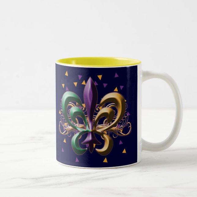 Mardi Gras Fleur de Lis Design Two-Tone Coffee Mug (Right)