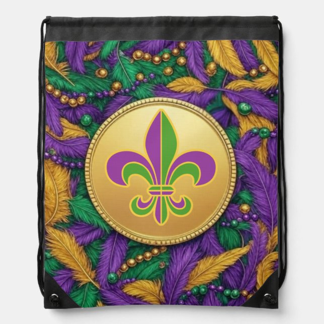 Mardi Gras Fleur de lis Drawstring Bag (Front)