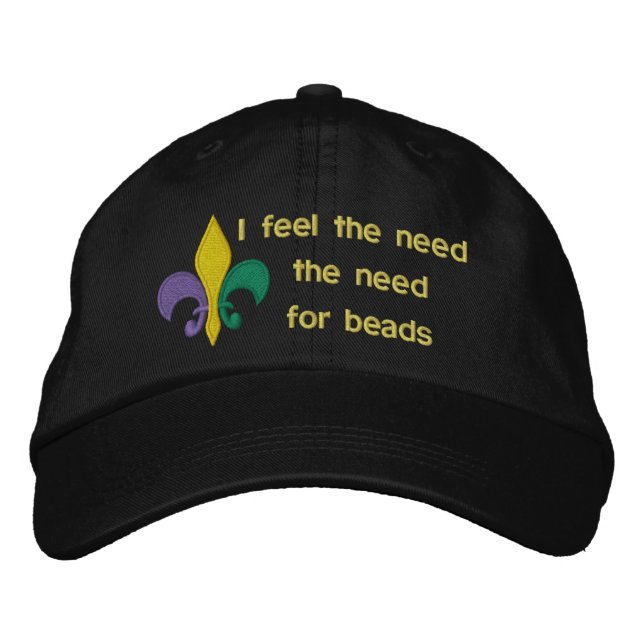 Mardi Gras ~ Fleur De Lis Embroidered Baseball Cap (Front)