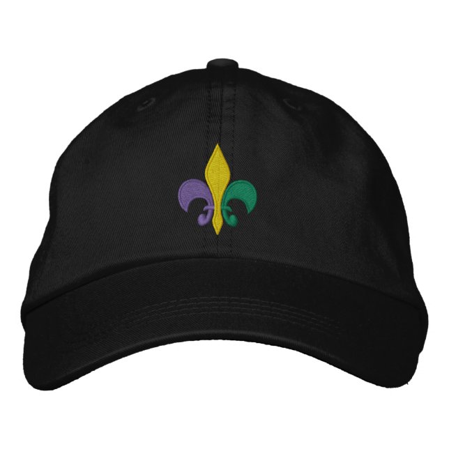 Mardi Gras ~ Fleur De Lis Embroidered Baseball Cap (Front)