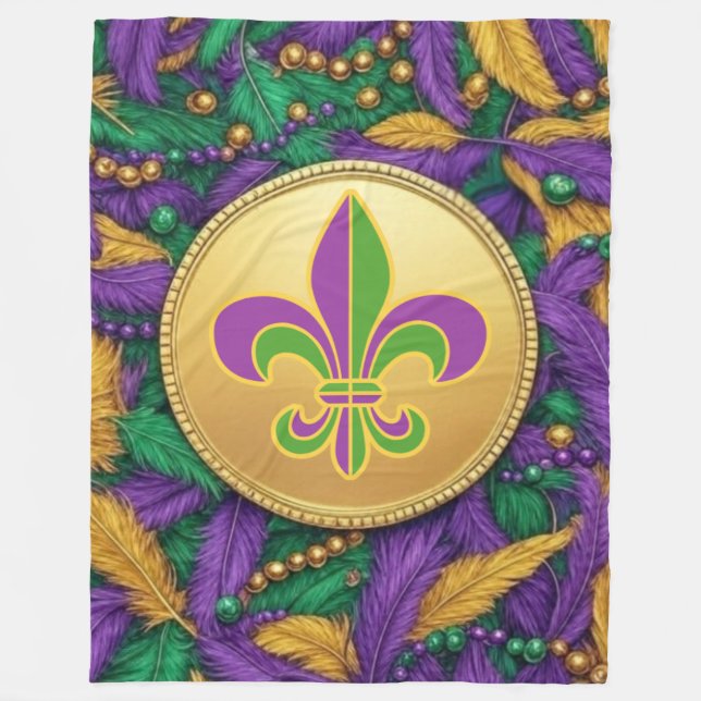 Mardi Gras Fleur de lis Fleece Blanket (Front)