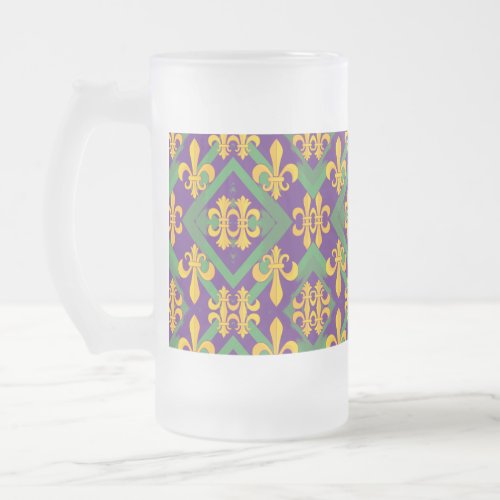 Mardi Gras Fleur de lis Frosted Glass Beer Mug