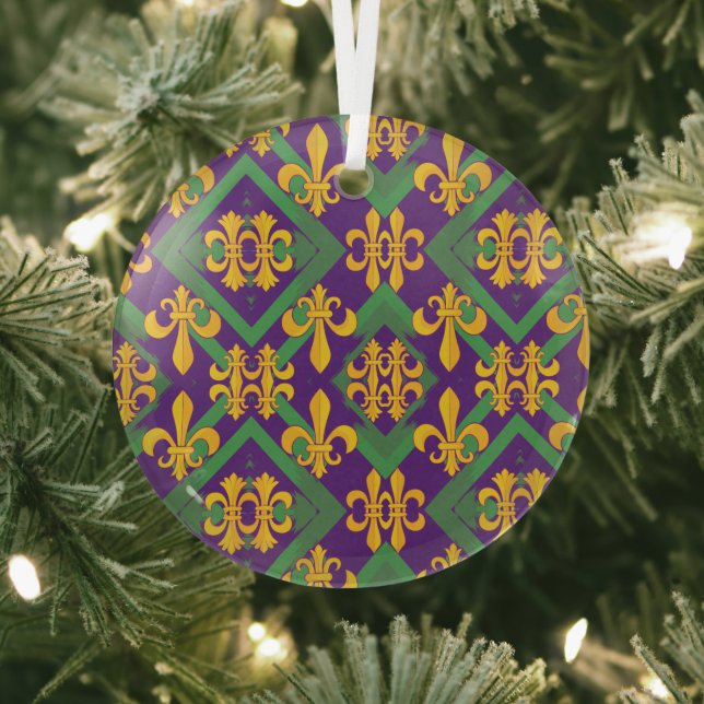Mardi Gras Fleur de Lis Glass Ornament (Insitu)