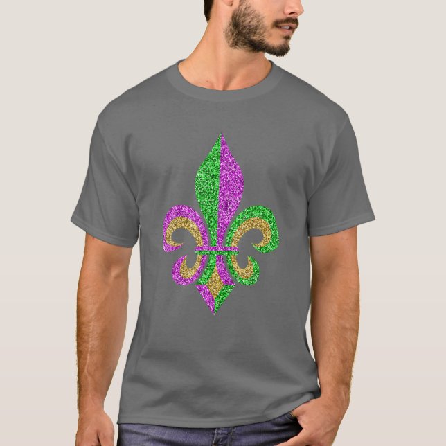 Mardi Gras Fleur De Lis Glitter Carnival Jester Me T-Shirt (Front)