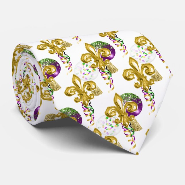 Mardi Gras Fleur De Lis Gold Celebration Neck Tie (Rolled)