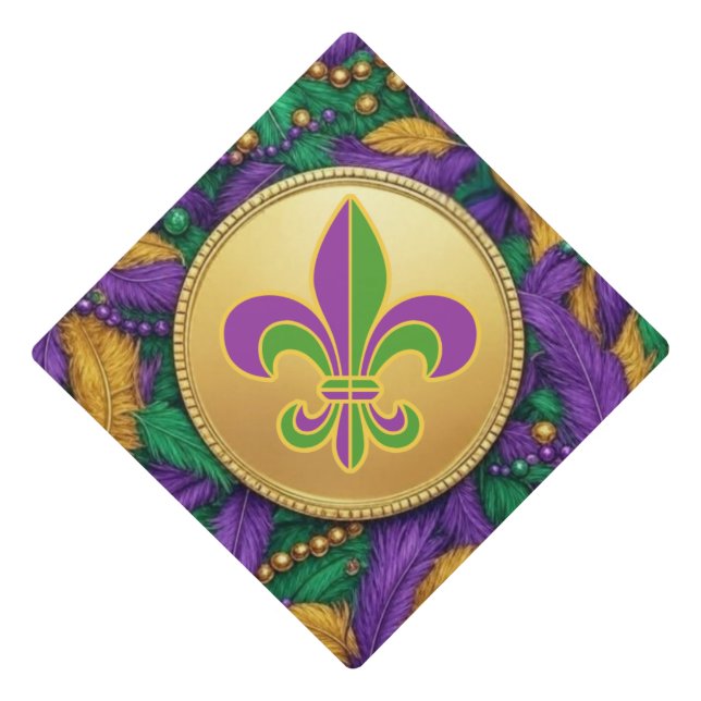 Mardi Gras Fleur de lis Graduation Cap Topper (Front)