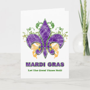 Mardi Gras Fleur-de-Lis Grunge Greeting Card