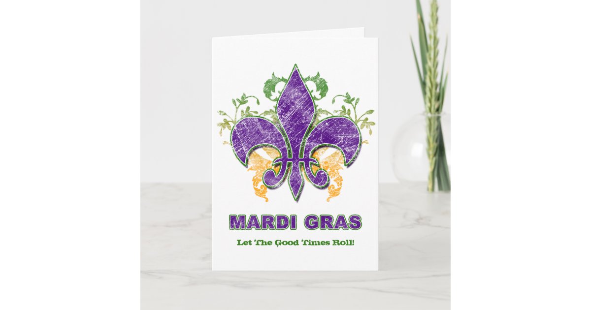 Mardi Gras FleurdeLis Grunge Greeting Card Zazzle