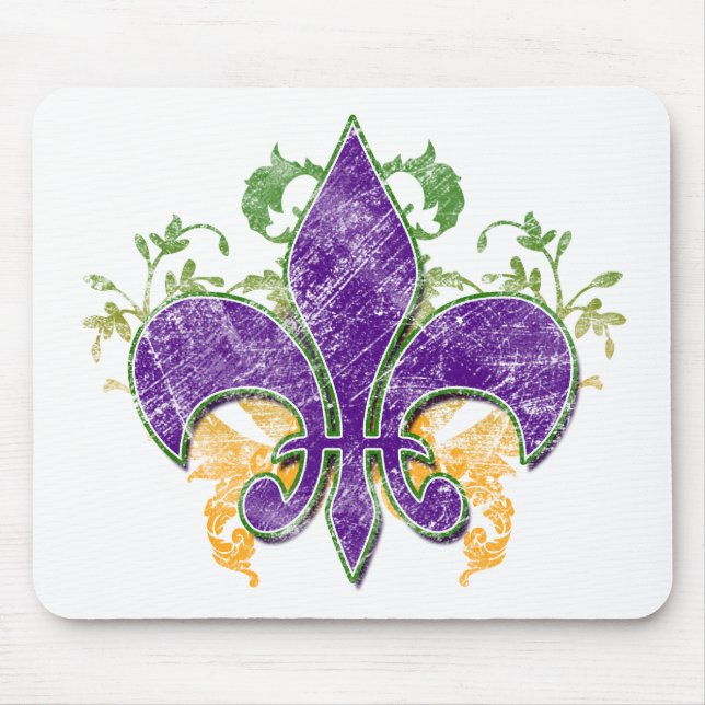 Mardi Gras Fleur-de-Lis Grunge Mousepad (Front)