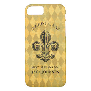 Mardi Gras Fleur-de-lis Harlequin Add Name & Year iPhone 8/7 Case