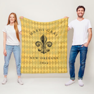 Mardi Gras Fleur-de-lis Harlequin Add Year Fleece Blanket