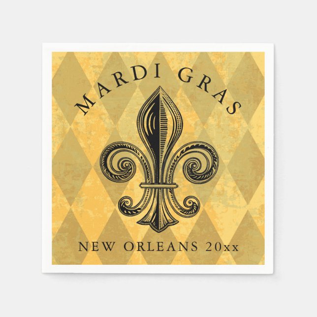Mardi Gras Fleur-de-lis Harlequin Add Year Napkins (Front)