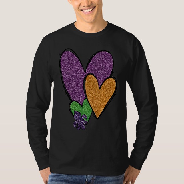 Mardi Gras Fleur De Lis Heart Fat Tuesday Mardi Gr T-Shirt (Front)