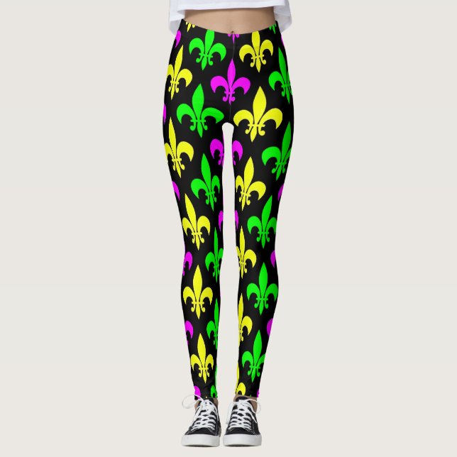 Mardi Gras Fleur De Lis Leggings (Front)