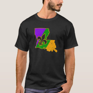 Mardi Gras Fleur De Lis Louisiana Map New Orleans T-Shirt